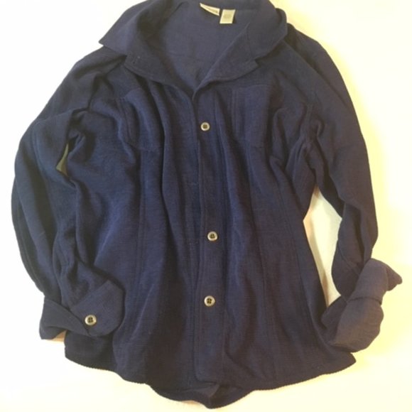 CHICO'S Blue Silk Corduroy Look Shirt/Jacket EUC - Picture 4 of 7